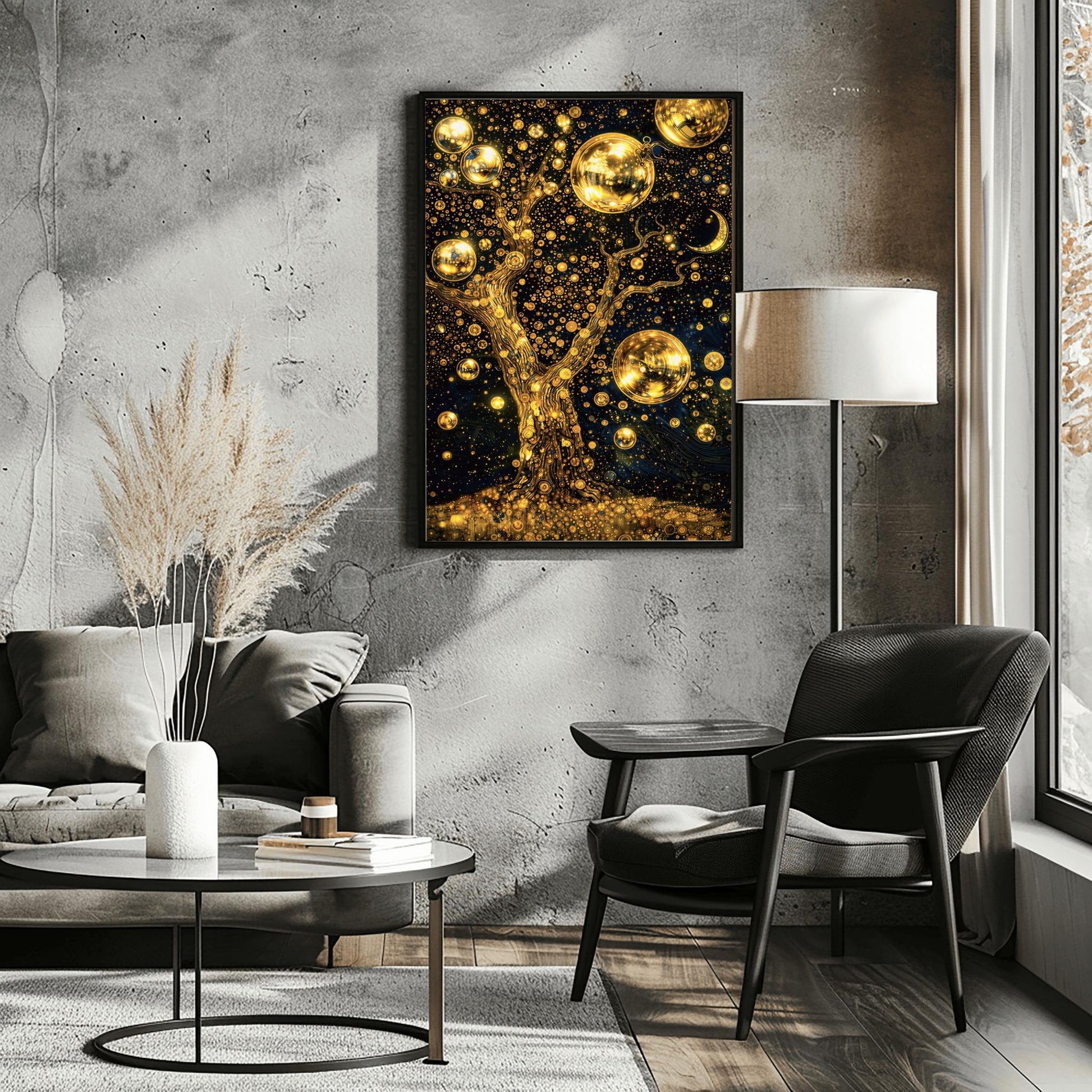 Gustav Klimt Inspired Celestial Tree Art ‚Äì Golden Night Sky Print (view 10)
