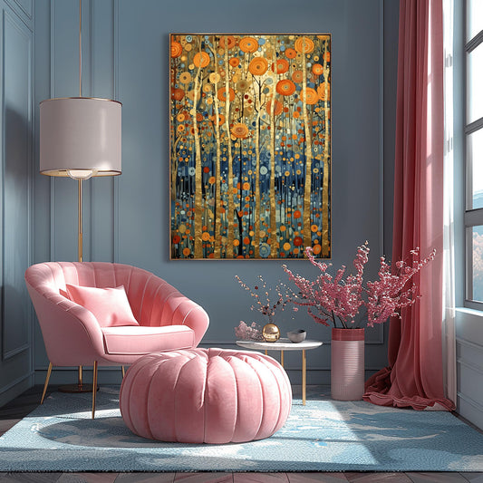 Gustav Klimt Inspired Forest Art ‚Äì Golden Birch Trees Print (main image)