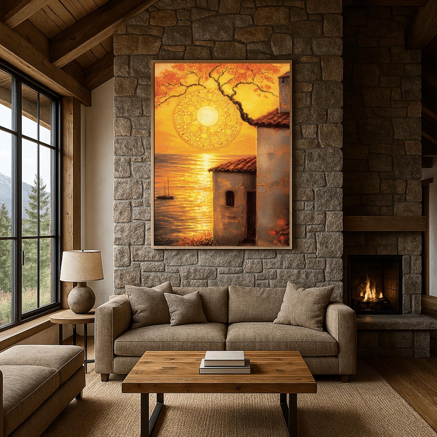 Gustav Klimt Inspired Coastal Sunset ‚Äì Tuscan Villa Wall Art (view 3)