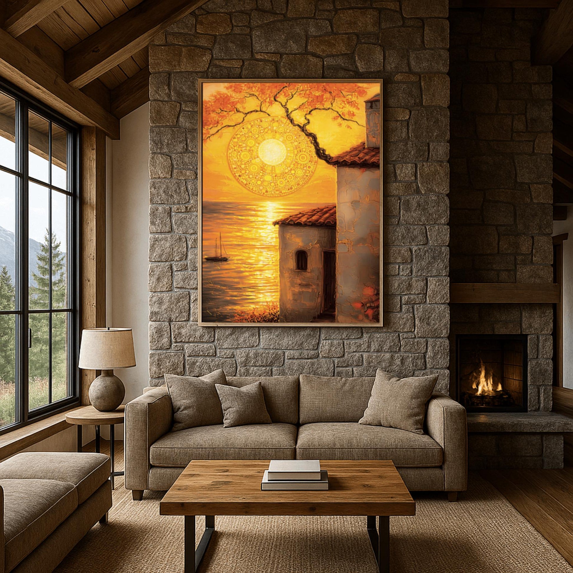 Gustav Klimt Inspired Coastal Sunset ‚Äì Tuscan Villa Wall Art (view 3)