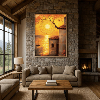 Gustav Klimt Inspired Coastal Sunset ‚Äì Tuscan Villa Wall Art (view 3)