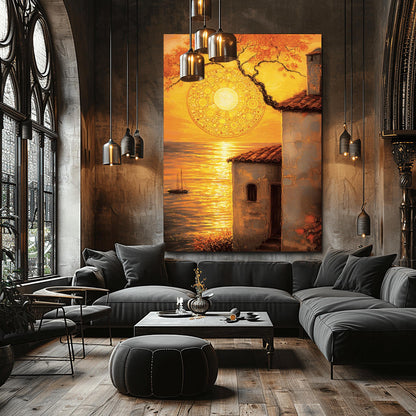Gustav Klimt Inspired Coastal Sunset ‚Äì Tuscan Villa Wall Art (view 5)