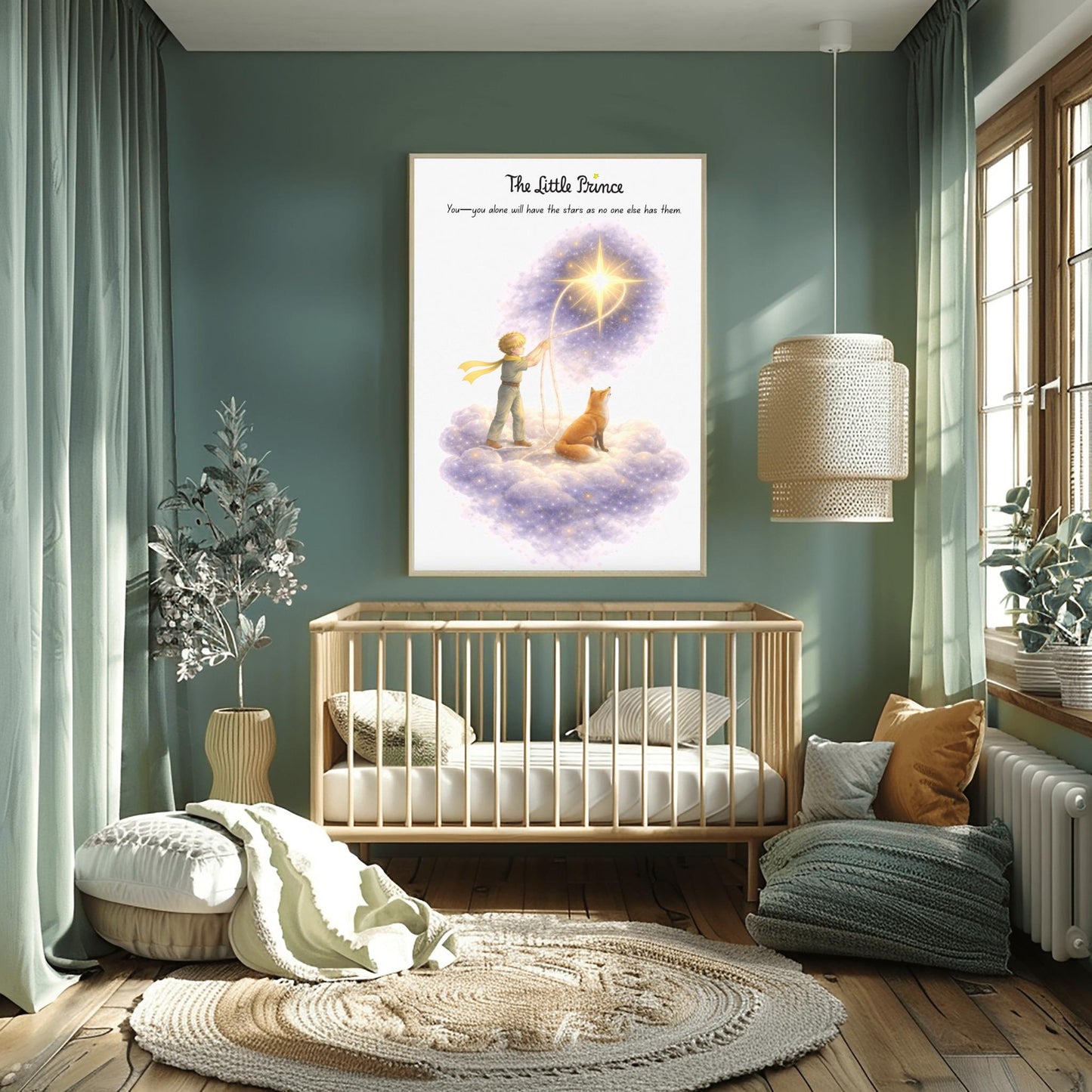 The Little Prince Star Catcher Art - "You Alone Will Have the Stars" Quote Print - Le Petit Prince & Fox Celestial Poster