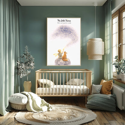 The Little Prince and Fox Art - "What is Essential is Invisible" Quote - Starry Fox Constellation Poster