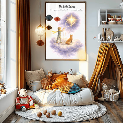 The Little Prince Star Catcher Art - "You Alone Will Have the Stars" Quote Print - Le Petit Prince & Fox Celestial Poster