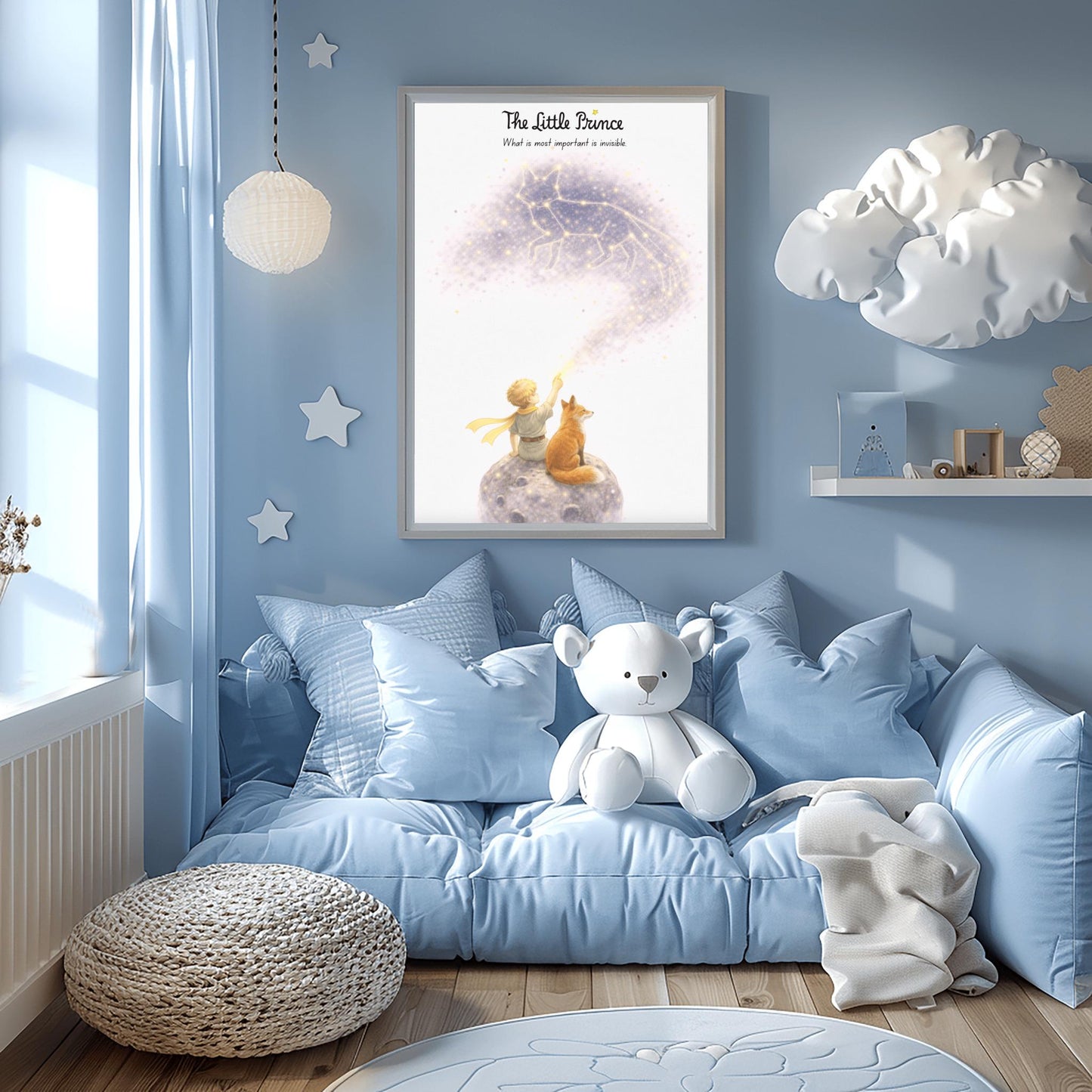 The Little Prince and Fox Art - "What is Essential is Invisible" Quote - Starry Fox Constellation Poster