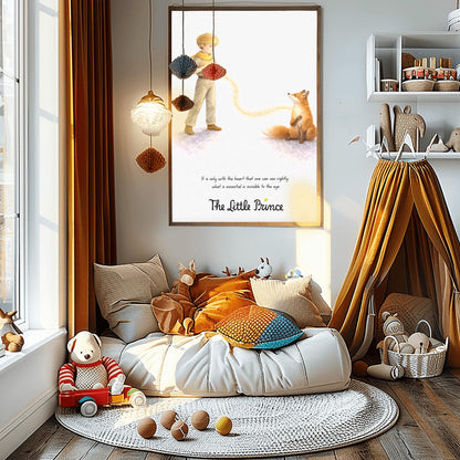 The Little Prince Invisible Heart Art - Le Petit Prince Fox Quote Print - "It Is Only With The Heart" Wall Decor