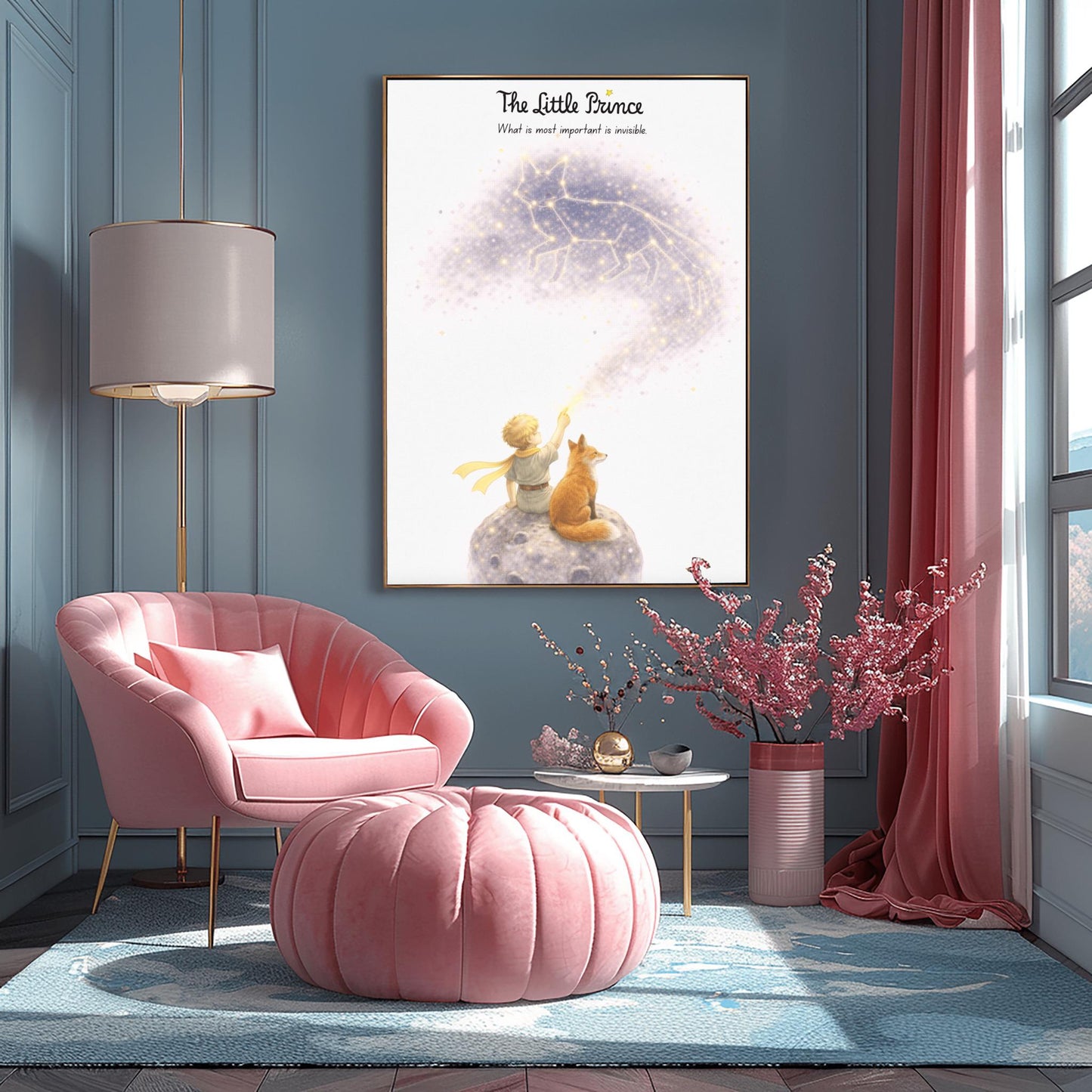 The Little Prince and Fox Art - "What is Essential is Invisible" Quote - Starry Fox Constellation Poster