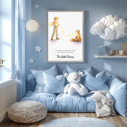 The Little Prince Invisible Heart Art - Le Petit Prince Fox Quote Print - "It Is Only With The Heart" Wall Decor