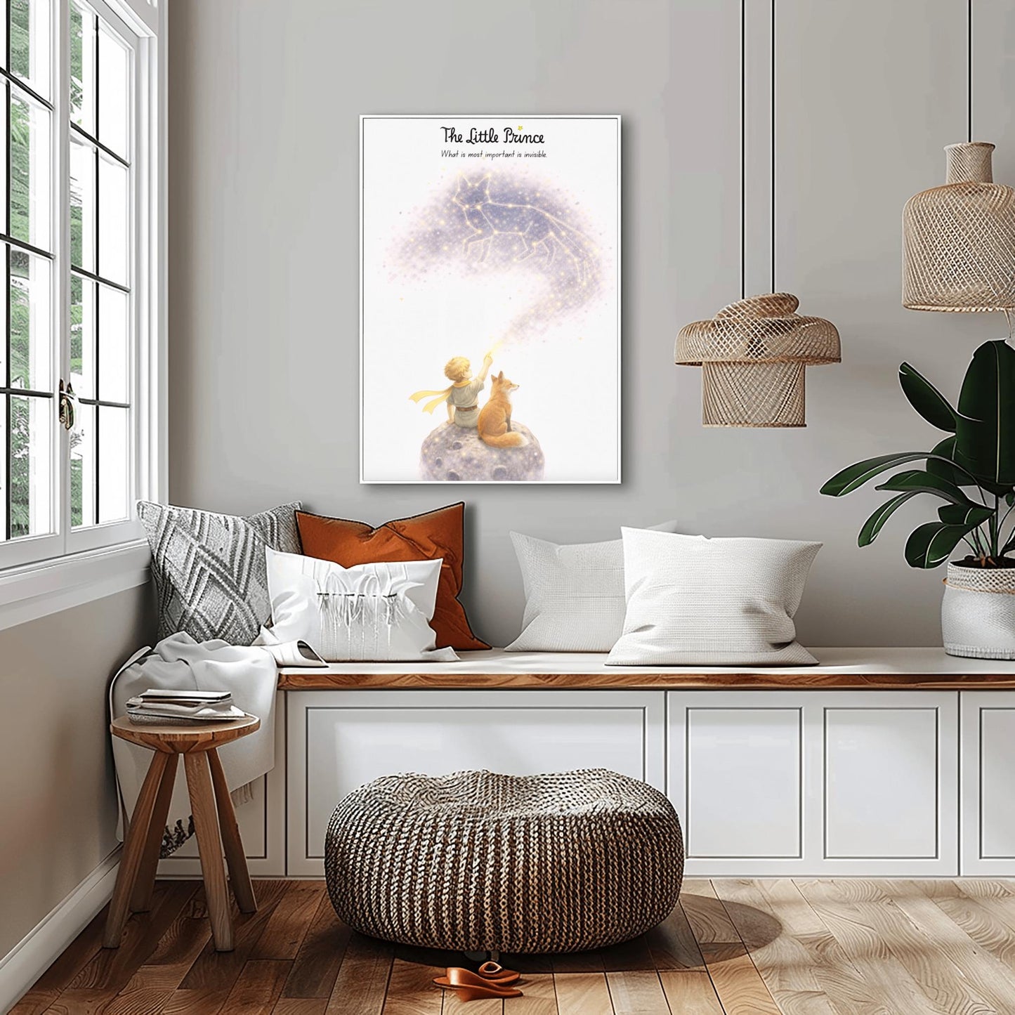 The Little Prince and Fox Art - "What is Essential is Invisible" Quote - Starry Fox Constellation Poster