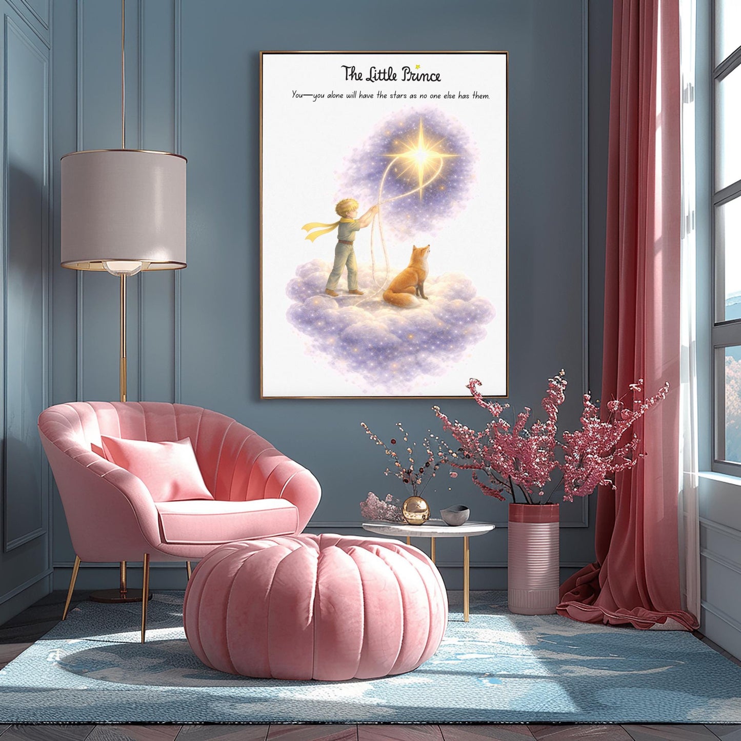 The Little Prince Star Catcher Art - "You Alone Will Have the Stars" Quote Print - Le Petit Prince & Fox Celestial Poster