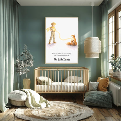 The Little Prince Invisible Heart Art - Le Petit Prince Fox Quote Print - "It Is Only With The Heart" Wall Decor