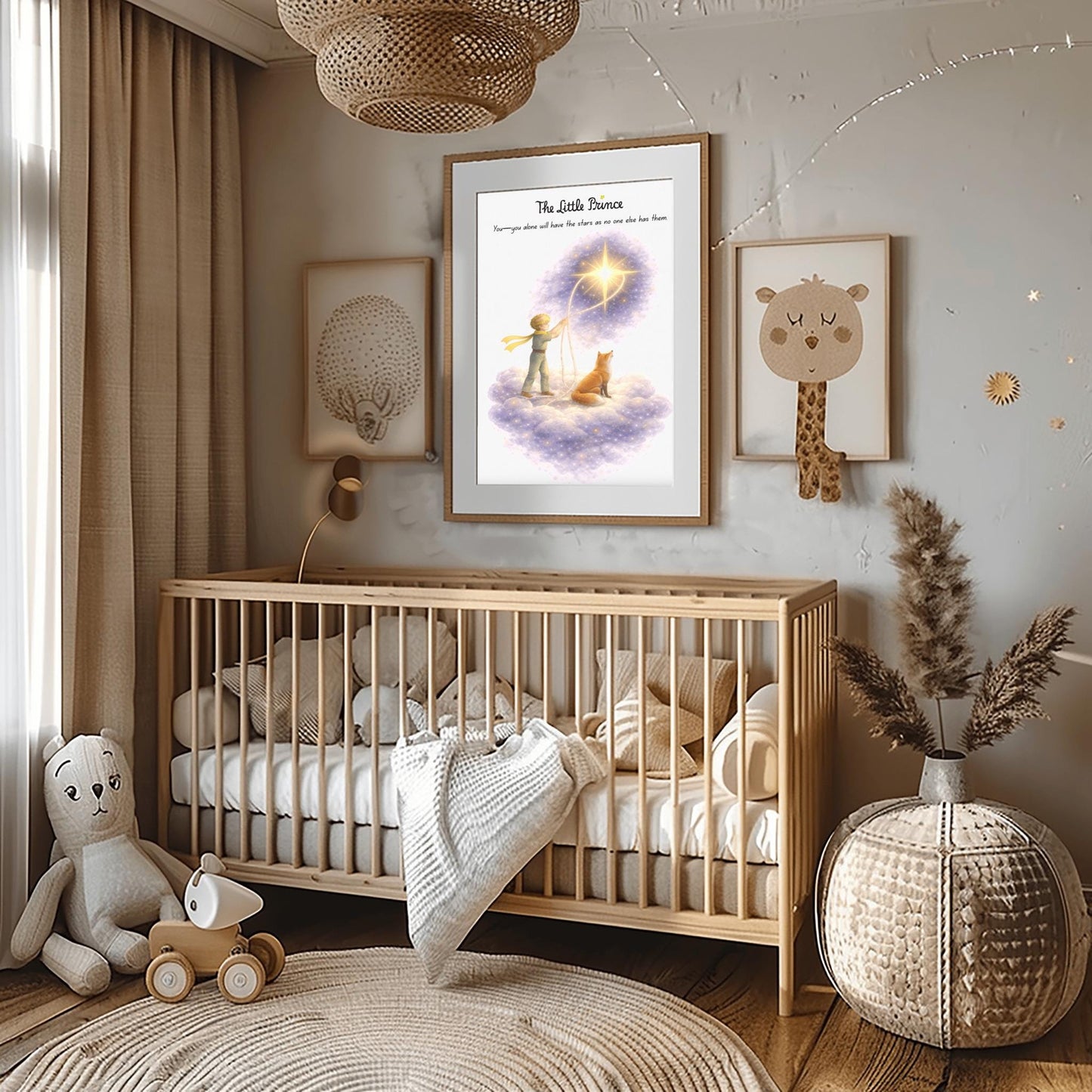 The Little Prince Star Catcher Art - "You Alone Will Have the Stars" Quote Print - Le Petit Prince & Fox Celestial Poster