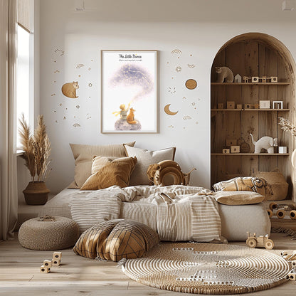 The Little Prince and Fox Art - "What is Essential is Invisible" Quote - Starry Fox Constellation Poster