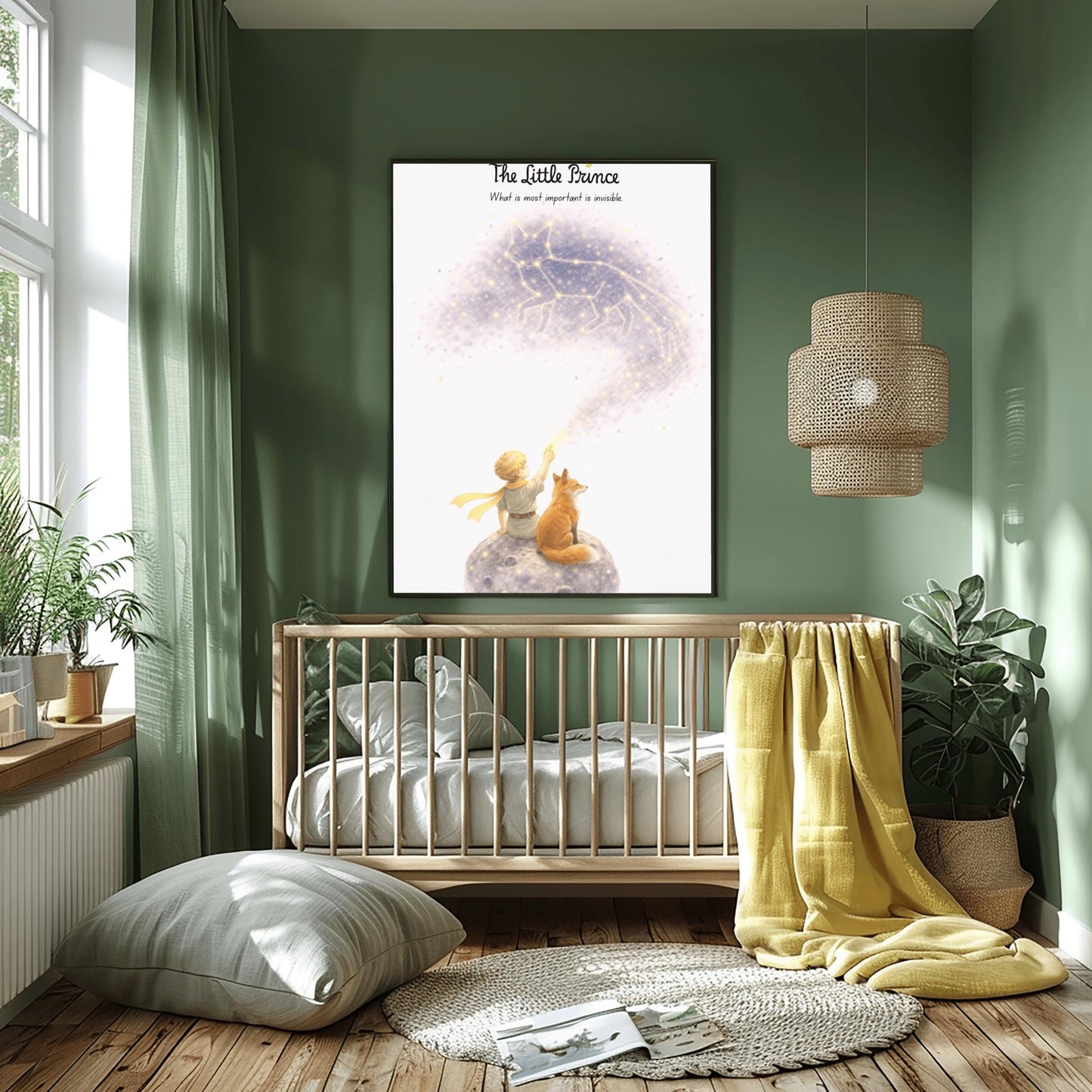 The Little Prince and Fox Art - "What is Essential is Invisible" Quote - Starry Fox Constellation Poster
