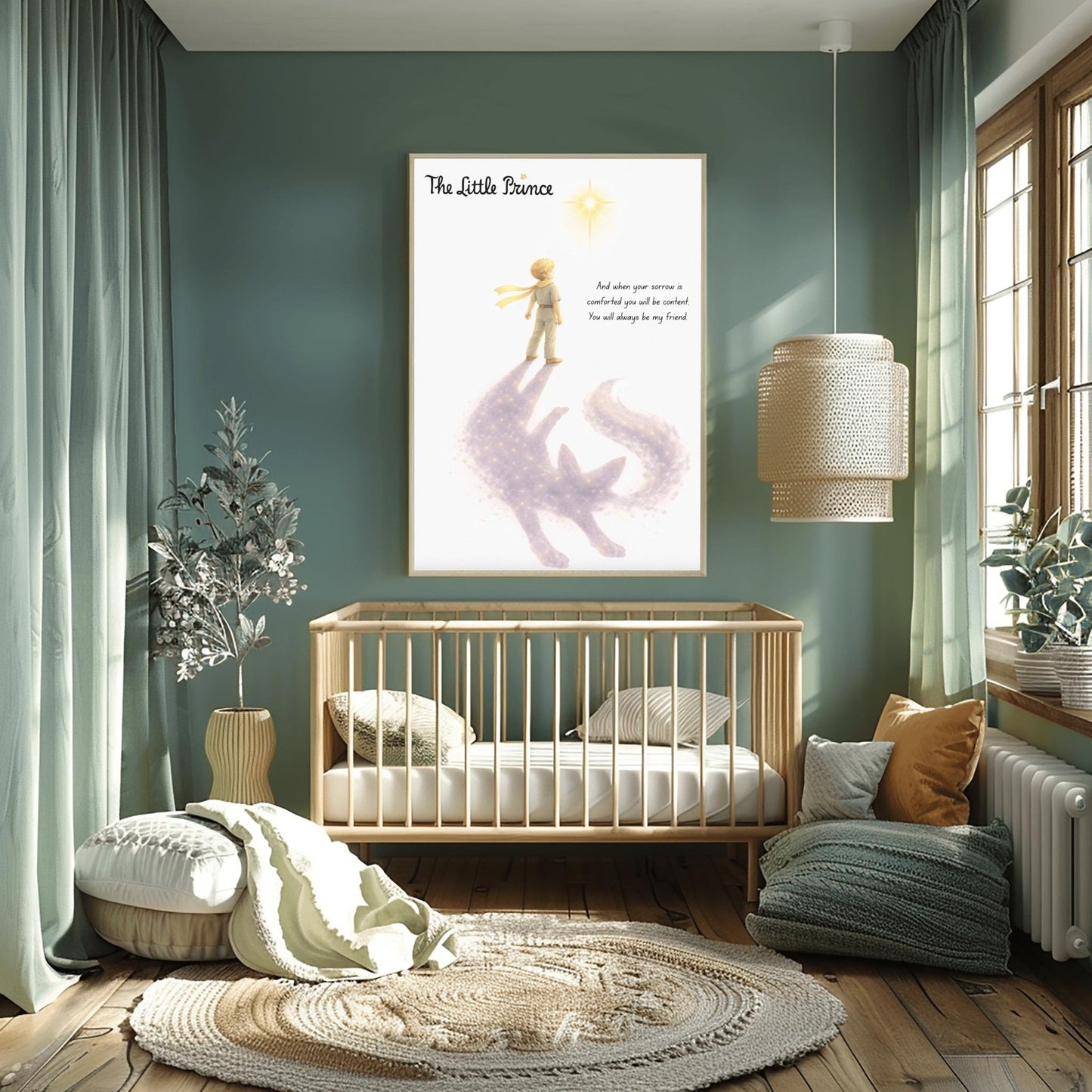 The Little Prince Art Print - The Little Prince & Fox Shadow Art - Le Petit Prince Comfort Quote Print