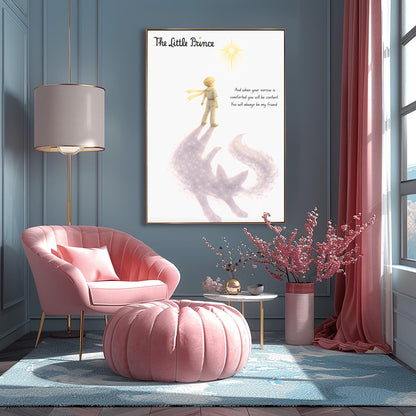 The Little Prince Art Print - The Little Prince & Fox Shadow Art - Le Petit Prince Comfort Quote Print