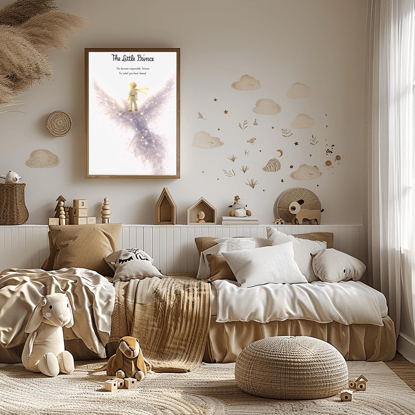 The Little Prince Phoenix Art Print - Le Petit Prince Responsibility Quote - Starry Bird Constellation Poster - Nursery Wall Decor