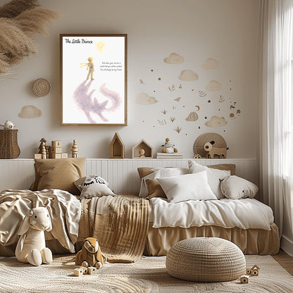 The Little Prince Art Print - The Little Prince & Fox Shadow Art - Le Petit Prince Comfort Quote Print
