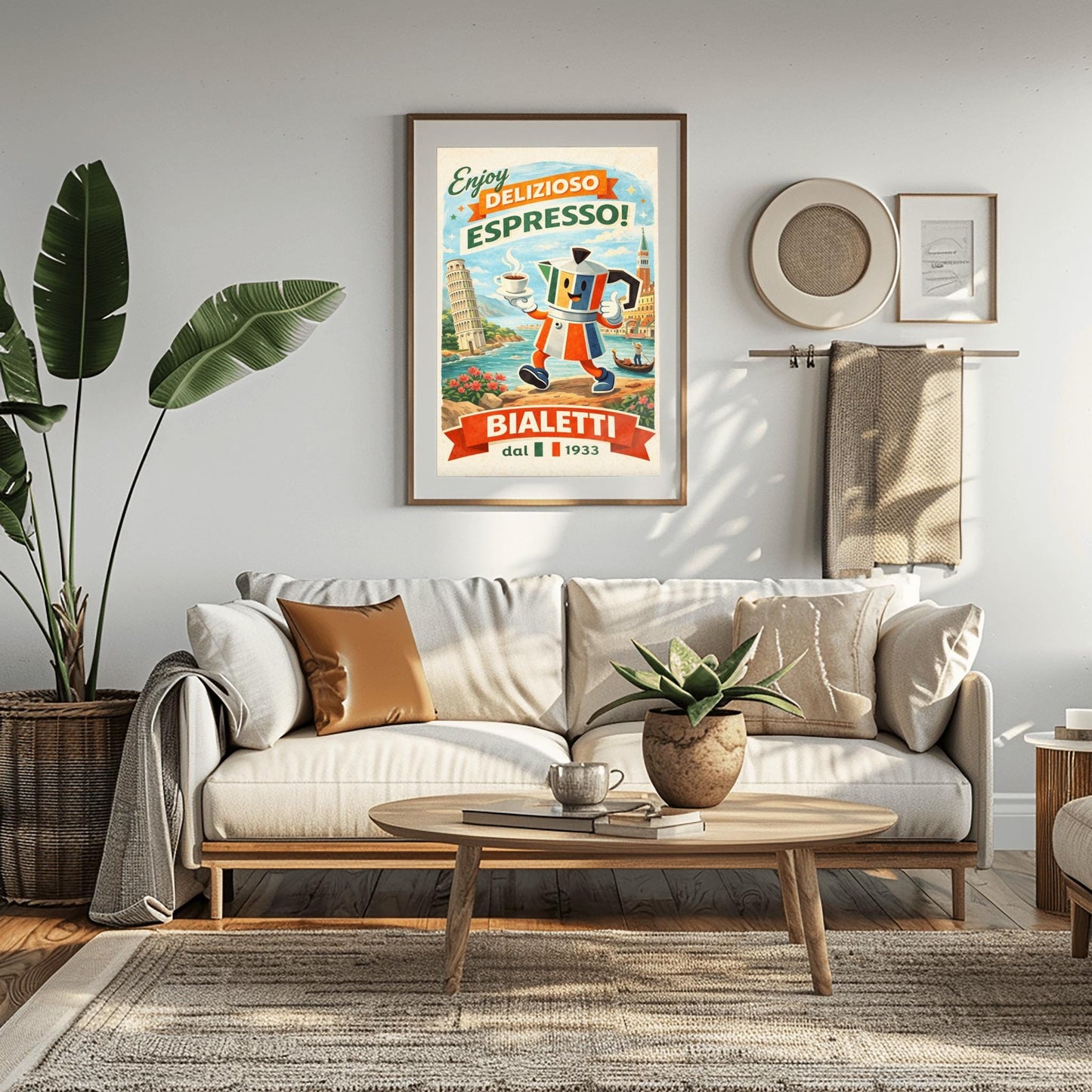 Bialetti Moka Whimsical Bialetti Moka Pot Poster - Retro Italian Espresso Wall Art - Vintage Italy Travel Illustration