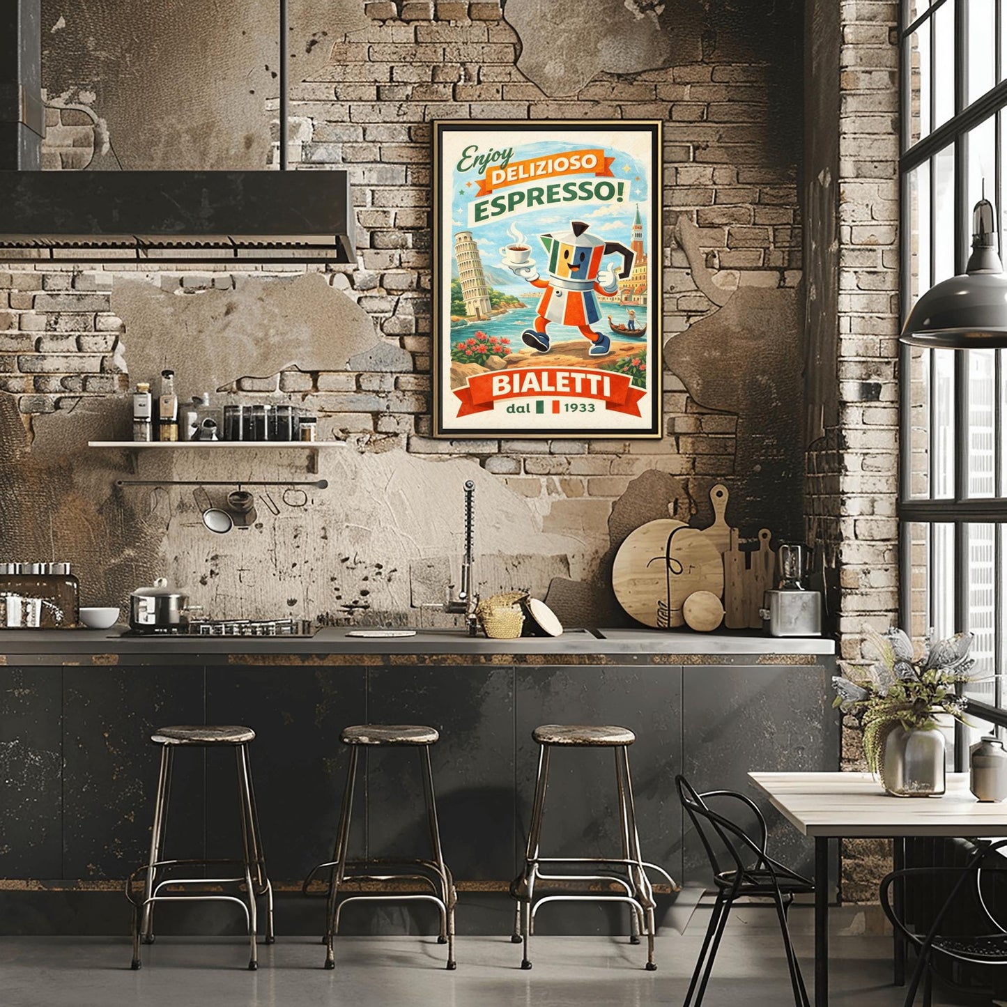 Bialetti Moka Whimsical Bialetti Moka Pot Poster - Retro Italian Espresso Wall Art - Vintage Italy Travel Illustration