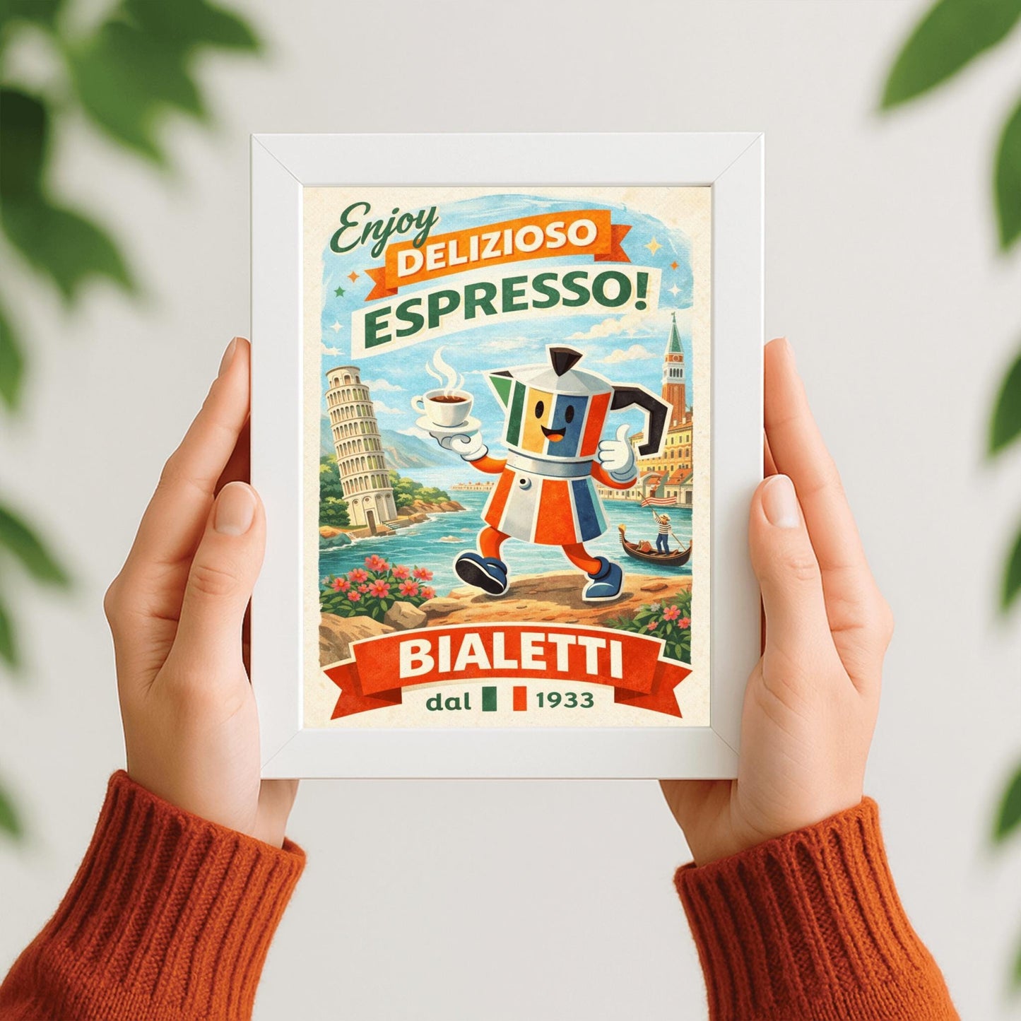Bialetti Moka Whimsical Bialetti Moka Pot Poster - Retro Italian Espresso Wall Art - Vintage Italy Travel Illustration