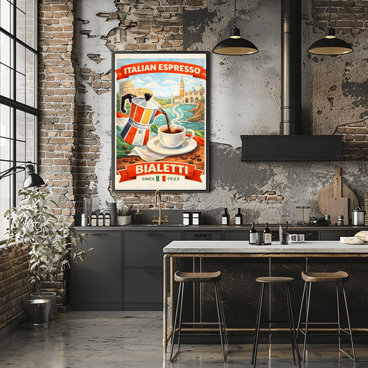 Bialetti Moka Pot Vintage Italian Espresso Poster – Retro Coffee Lover Gift Art