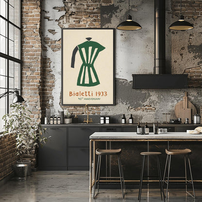 Bialetti Moka Pot Poster - Minimalist Italian Coffee Art - 90th Anniversary Espresso Print - Mid-Century Modern Kitchen Wall Art