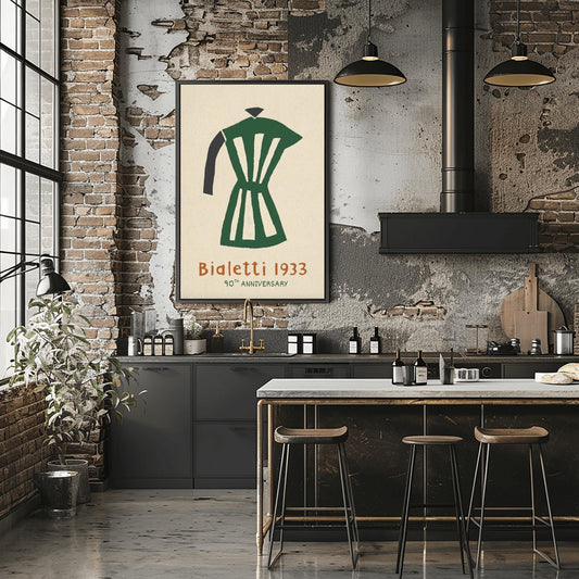 Bialetti Moka Pot Poster - Minimalist Italian Coffee Art - 90th Anniversary Espresso Print - Mid-Century Modern Kitchen Wall Art
