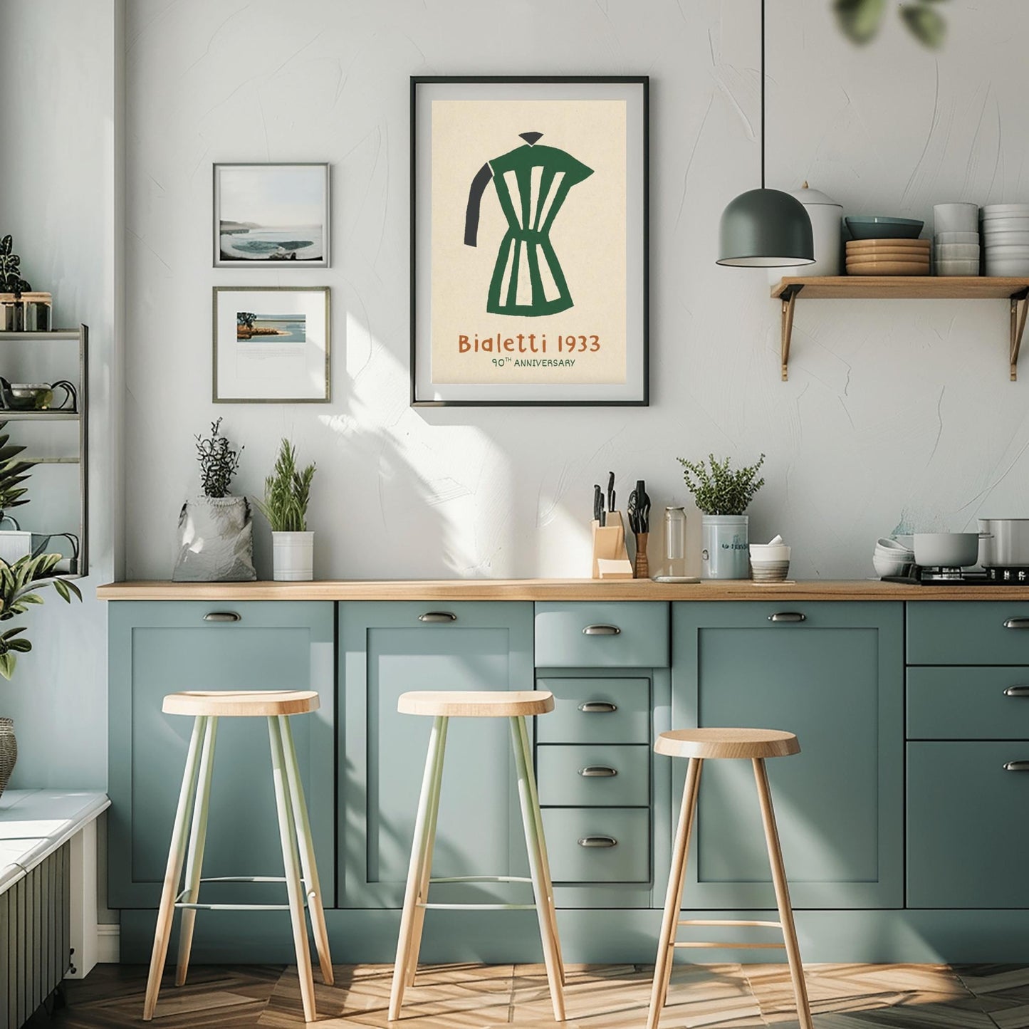 Bialetti Moka Pot Poster - Minimalist Italian Coffee Art - 90th Anniversary Espresso Print - Mid-Century Modern Kitchen Wall Art