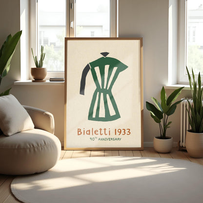 Bialetti Moka Pot Poster - Minimalist Italian Coffee Art - 90th Anniversary Espresso Print - Mid-Century Modern Kitchen Wall Art
