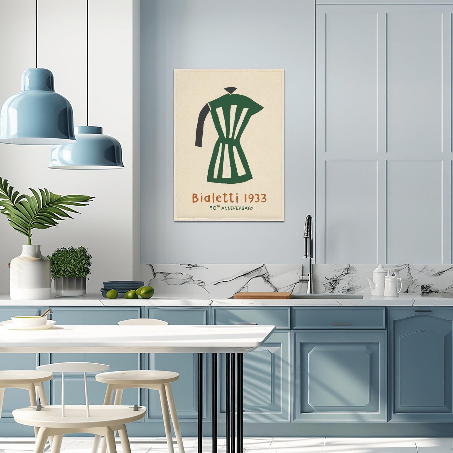 Bialetti Moka Pot Poster - Minimalist Italian Coffee Art - 90th Anniversary Espresso Print - Mid-Century Modern Kitchen Wall Art