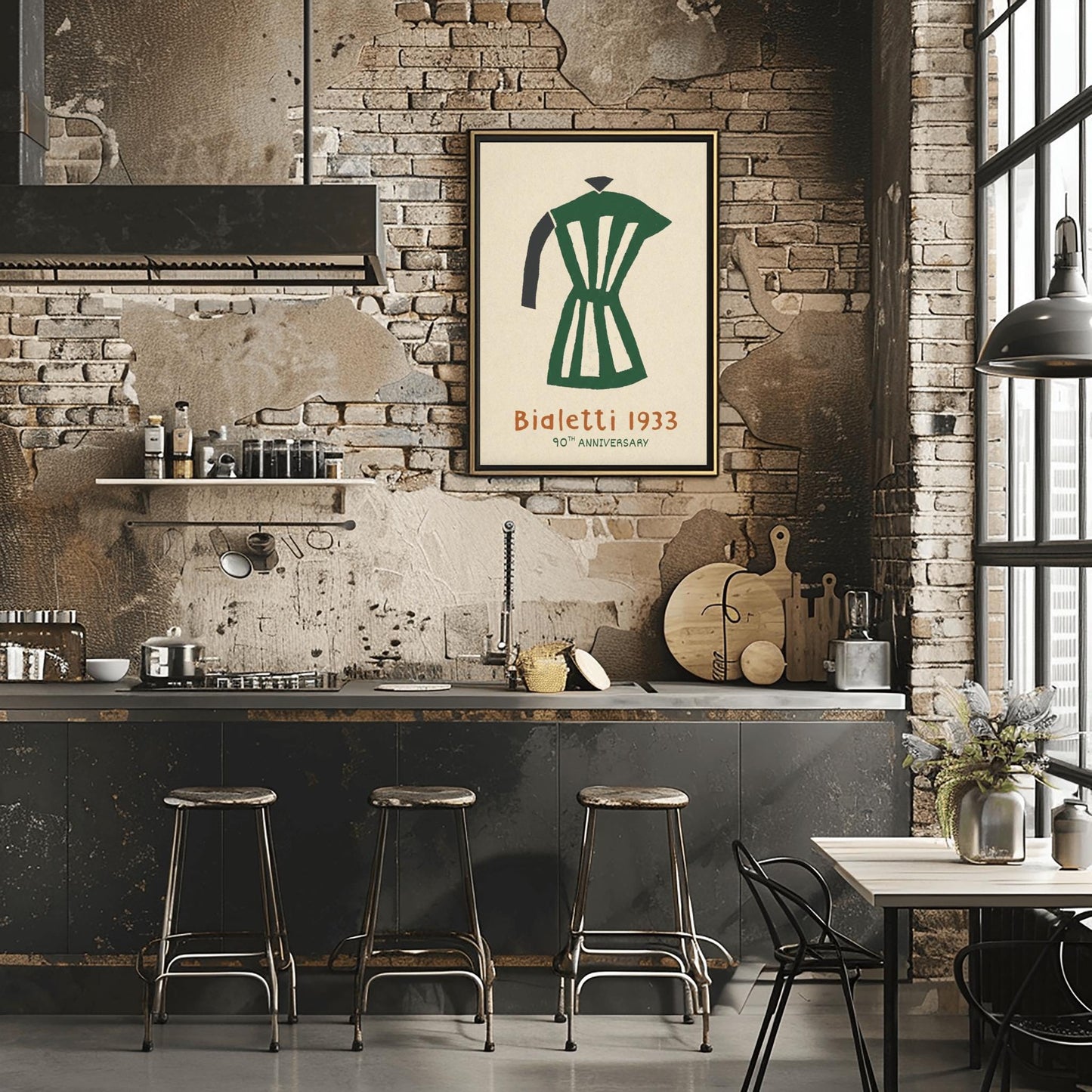 Bialetti Moka Pot Poster - Minimalist Italian Coffee Art - 90th Anniversary Espresso Print - Mid-Century Modern Kitchen Wall Art