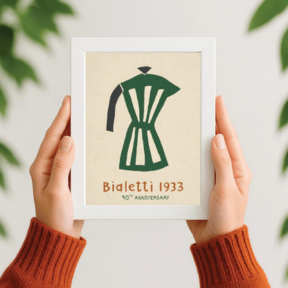 Bialetti Moka Pot Poster - Minimalist Italian Coffee Art - 90th Anniversary Espresso Print - Mid-Century Modern Kitchen Wall Art