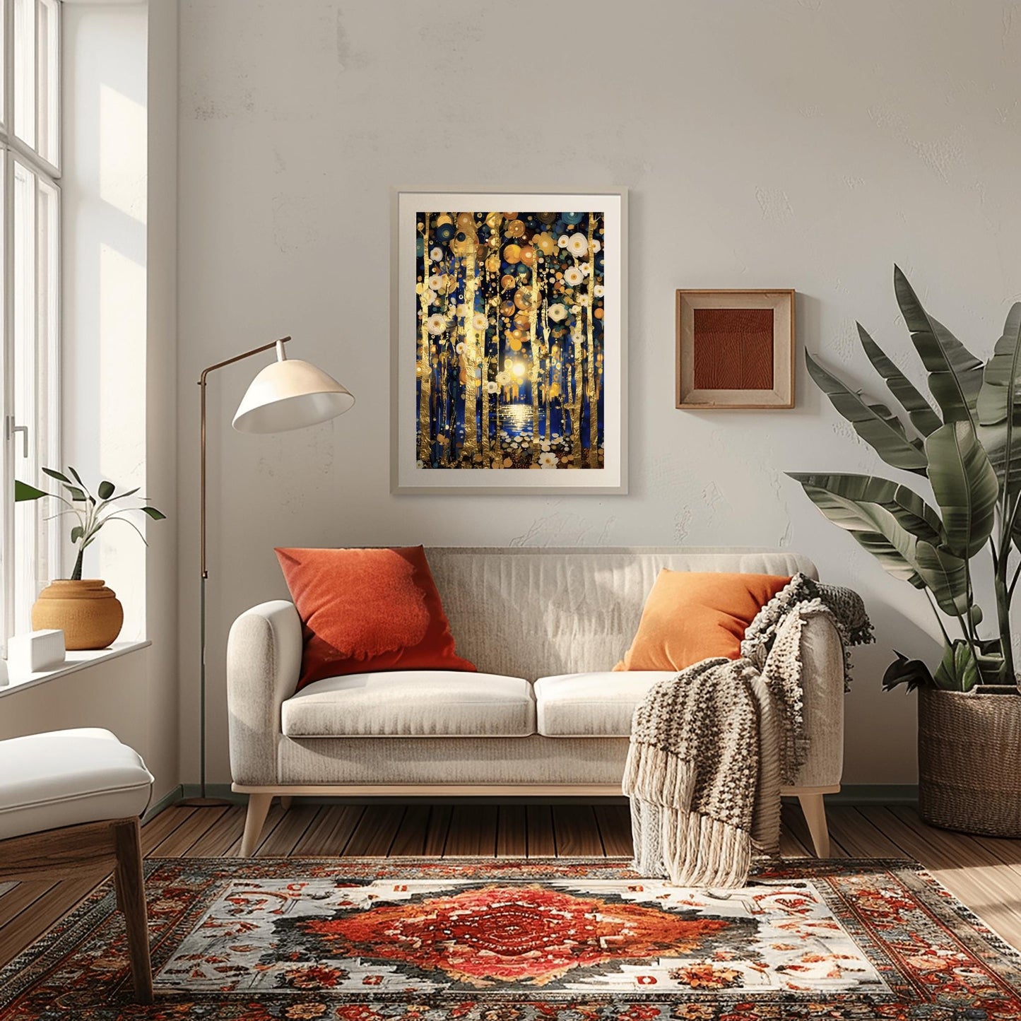 Gustav Klimt Inspired Wall Art - Golden Birch Tree Forest Painting - Art Nouveau Canvas Print - Large Abstract Gold Leaf Decor