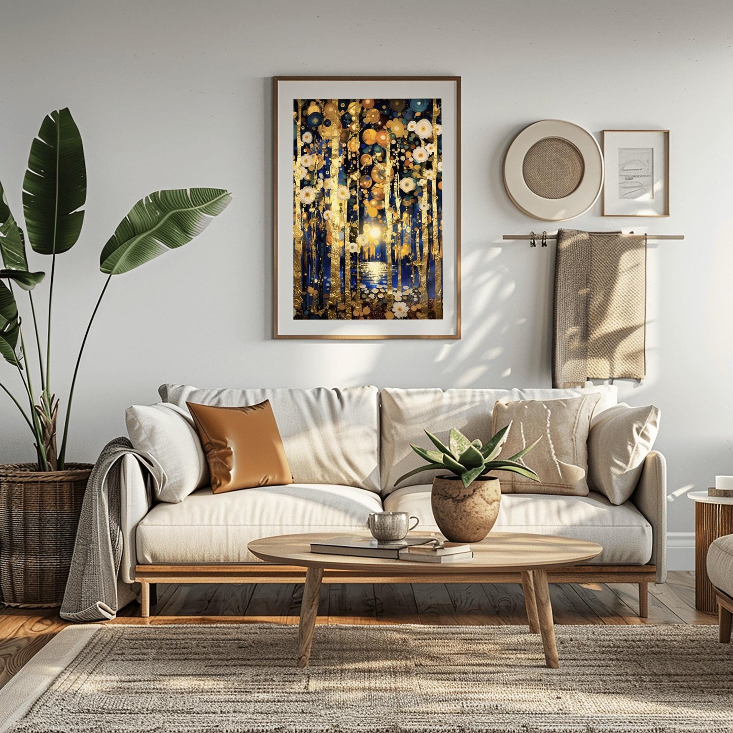Gustav Klimt Inspired Wall Art - Golden Birch Tree Forest Painting - Art Nouveau Canvas Print - Large Abstract Gold Leaf Decor