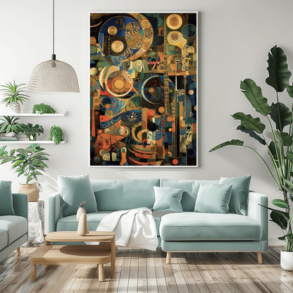 Gustav Klimt Inspired Mosaic Art Print, Navy Blue Gold Celestial Decor