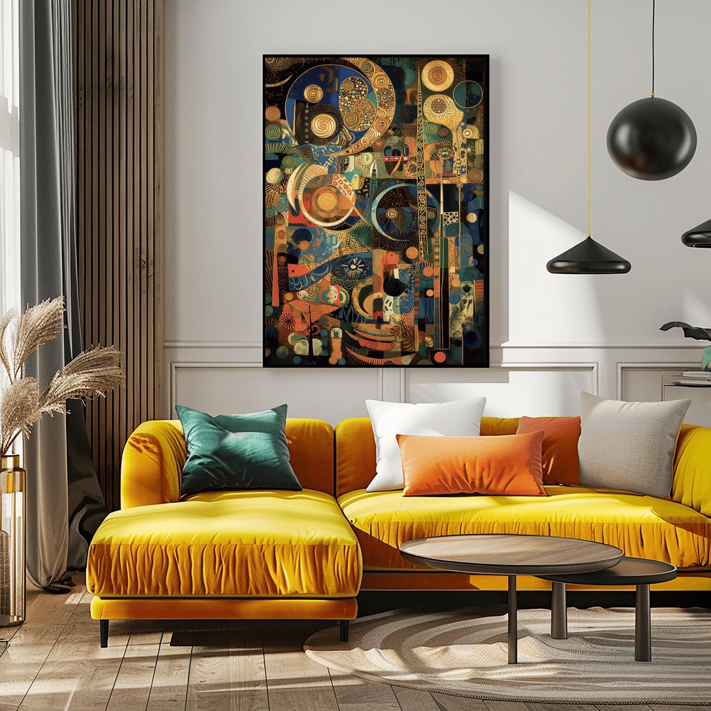 Gustav Klimt Inspired Mosaic Art Print, Navy Blue Gold Celestial Decor