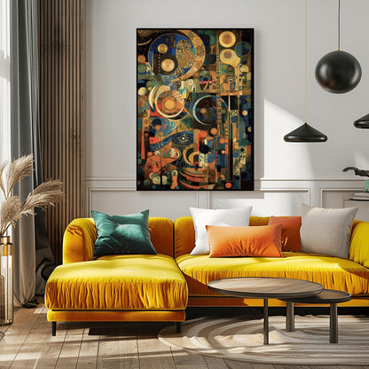 Gustav Klimt Inspired Mosaic Art Print, Navy Blue Gold Celestial Decor