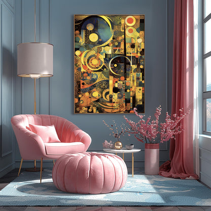 Gustav Klimt Inspired Abstract Art, Gold and Navy Blue Mosaic, Geometric Celestial Print, Modern Art Nouveau Poster