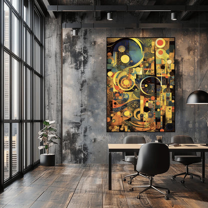 Gustav Klimt Inspired Abstract Art, Gold and Navy Blue Mosaic, Geometric Celestial Print, Modern Art Nouveau Poster