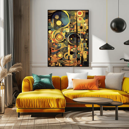 Gustav Klimt Inspired Abstract Art, Gold and Navy Blue Mosaic, Geometric Celestial Print, Modern Art Nouveau Poster