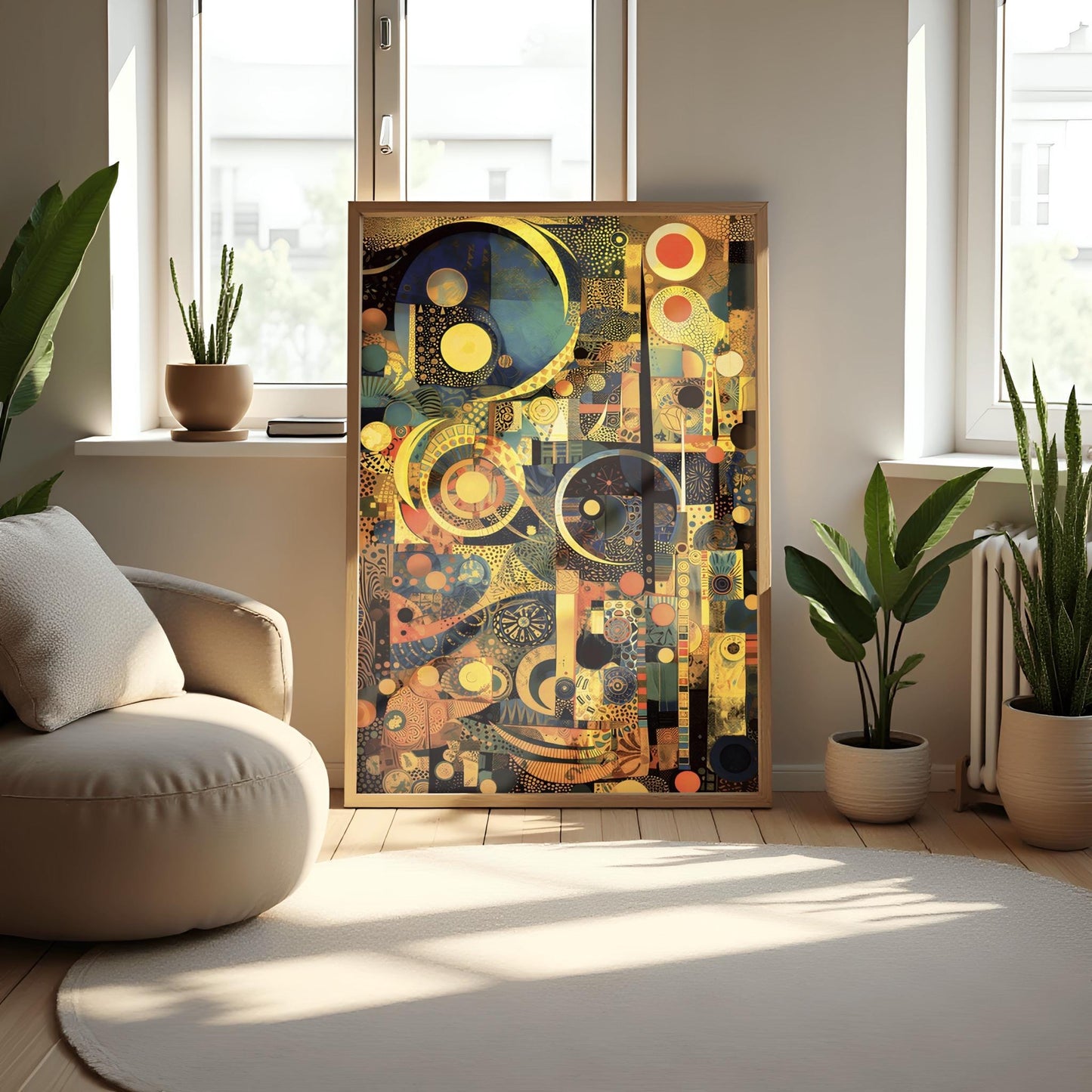 Gustav Klimt Inspired Abstract Art, Gold and Navy Blue Mosaic, Geometric Celestial Print, Modern Art Nouveau Poster