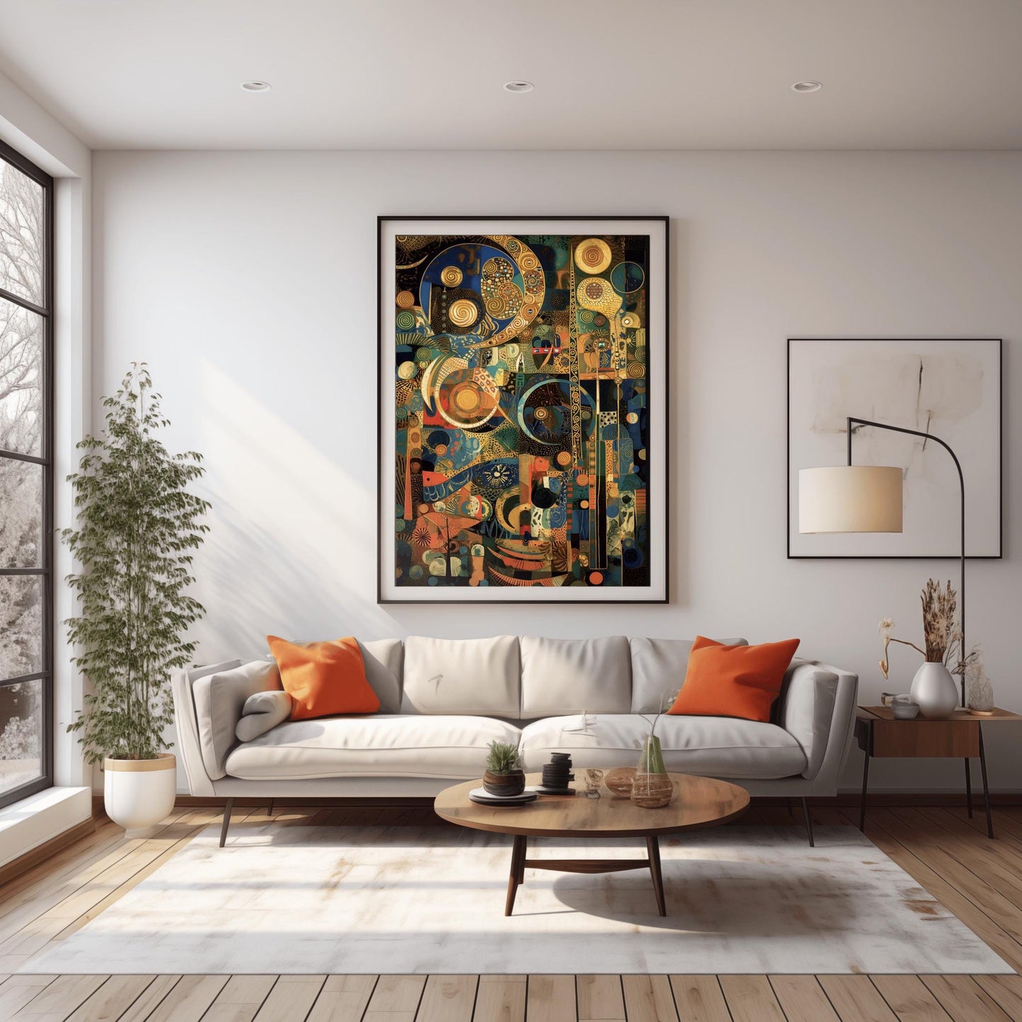 Gustav Klimt Inspired Mosaic Art Print, Navy Blue Gold Celestial Decor