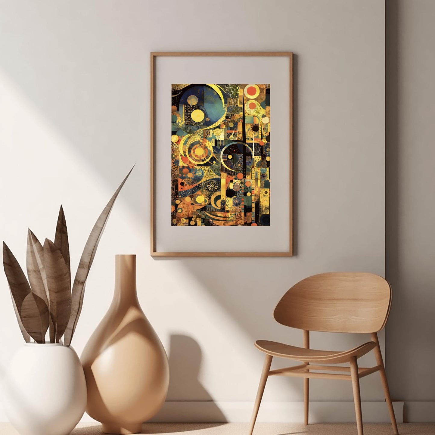 Gustav Klimt Inspired Abstract Art, Gold and Navy Blue Mosaic, Geometric Celestial Print, Modern Art Nouveau Poster