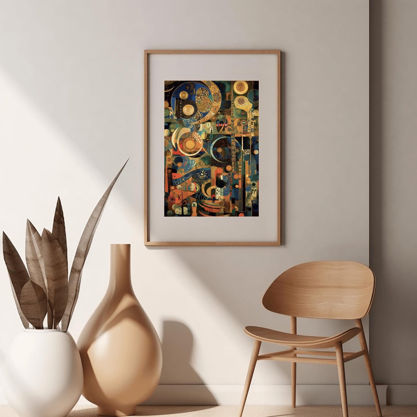 Gustav Klimt Inspired Mosaic Art Print, Navy Blue Gold Celestial Decor
