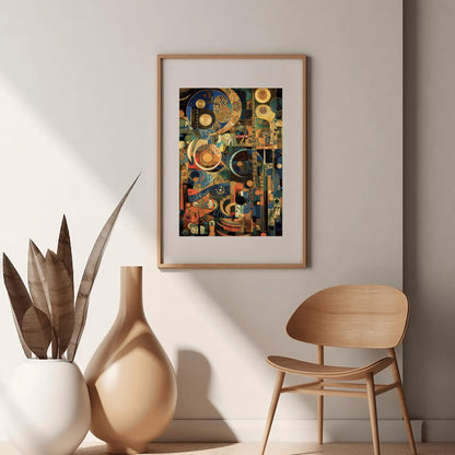 Gustav Klimt Inspired Mosaic Art Print, Navy Blue Gold Celestial Decor