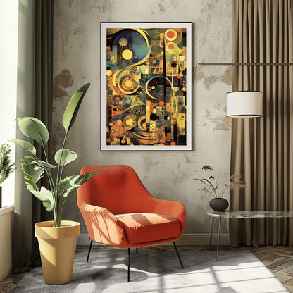 Gustav Klimt Inspired Abstract Art, Gold and Navy Blue Mosaic, Geometric Celestial Print, Modern Art Nouveau Poster
