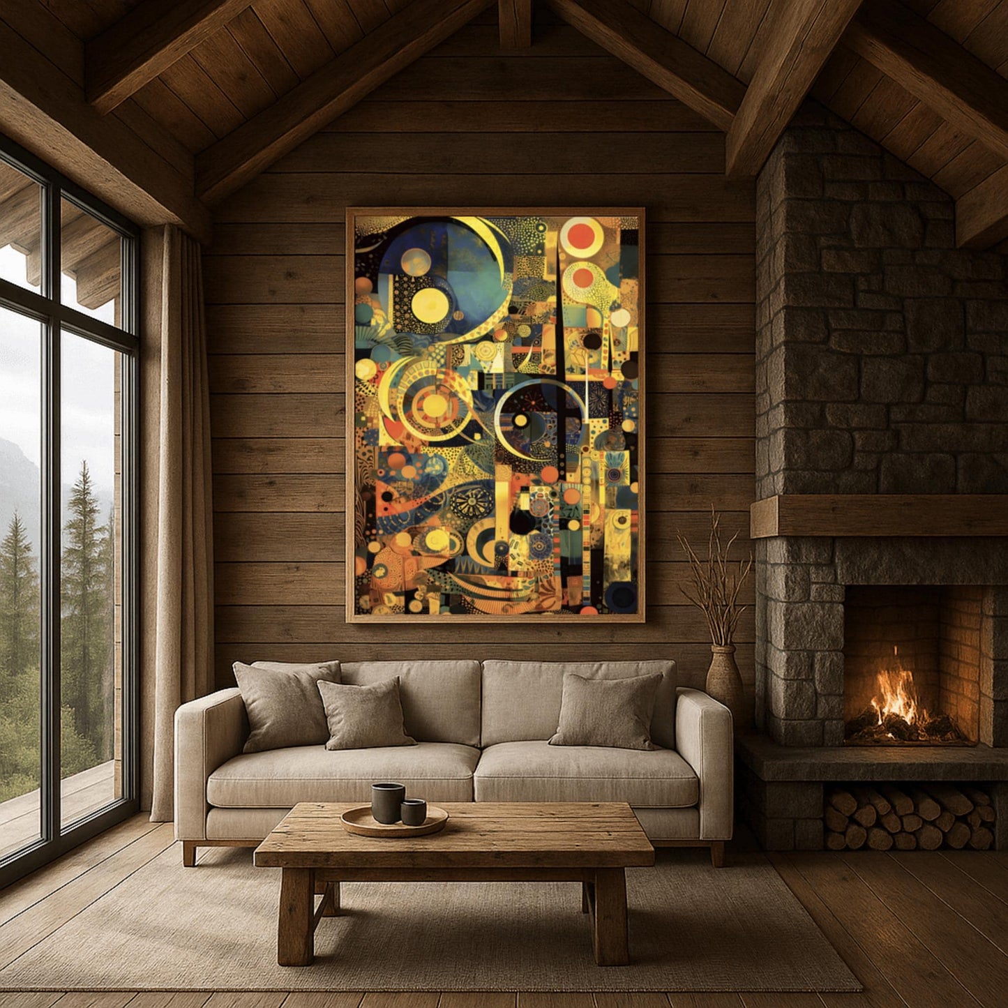 Gustav Klimt Inspired Abstract Art, Gold and Navy Blue Mosaic, Geometric Celestial Print, Modern Art Nouveau Poster