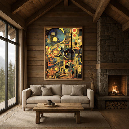 Gustav Klimt Inspired Abstract Art, Gold and Navy Blue Mosaic, Geometric Celestial Print, Modern Art Nouveau Poster